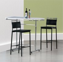 Barový kuchyňský set, bílá s leskem/chrom, židle černá, DEAN