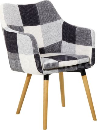 Designové křeslo LANDOR, bílá / černá vzor patchwork / buk