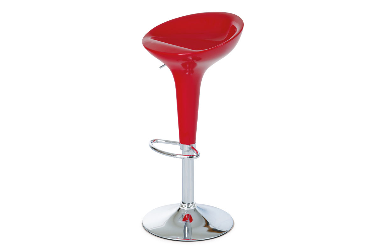 Levně Barová židle, červený plast, chromová podnož, výškově nastavitelná