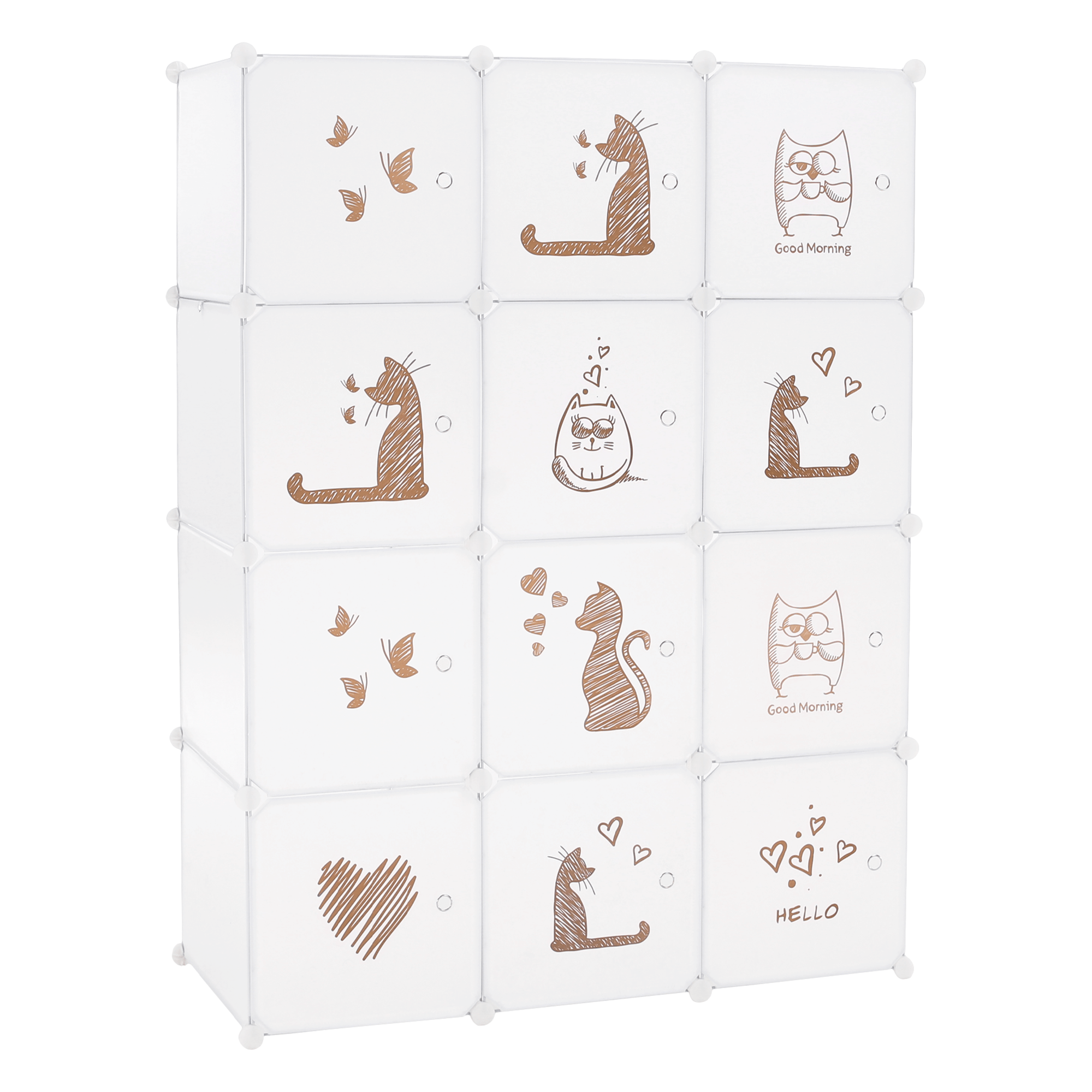 Levně Dětská modulární skříň, bílá / hnědý dětský vzor, Kitaro