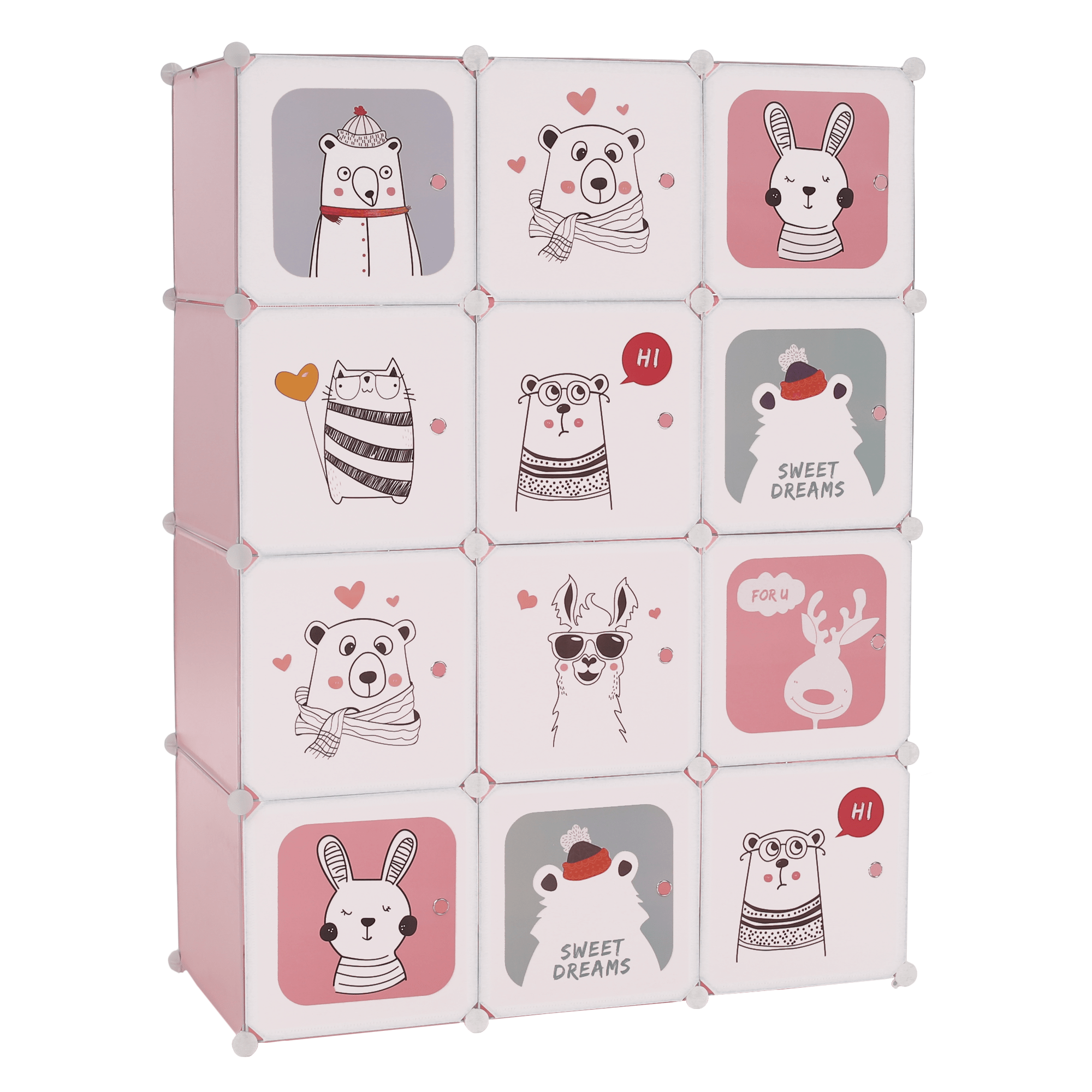 Levně Dětská modulární skříň, růžová / dětský vzor, Nurmi