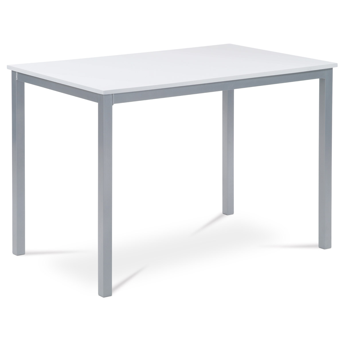 Levně Jídelní stůl 110x70x75 cm, deska MDF, bílá barva, kovová podnož, střbrný lak