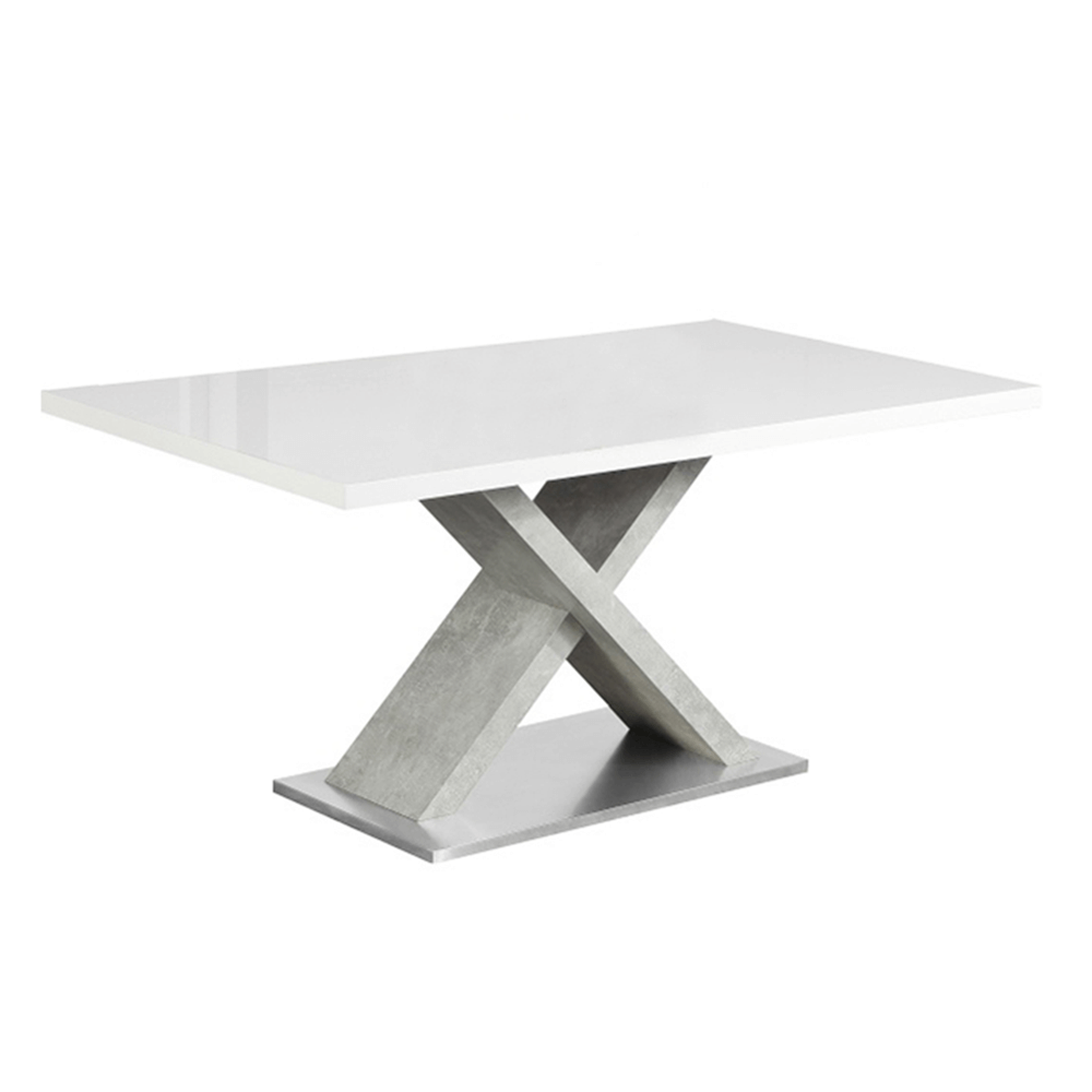 Levně Jídelní stůl, bílá s vysokým leskem HG / beton, FARNEL