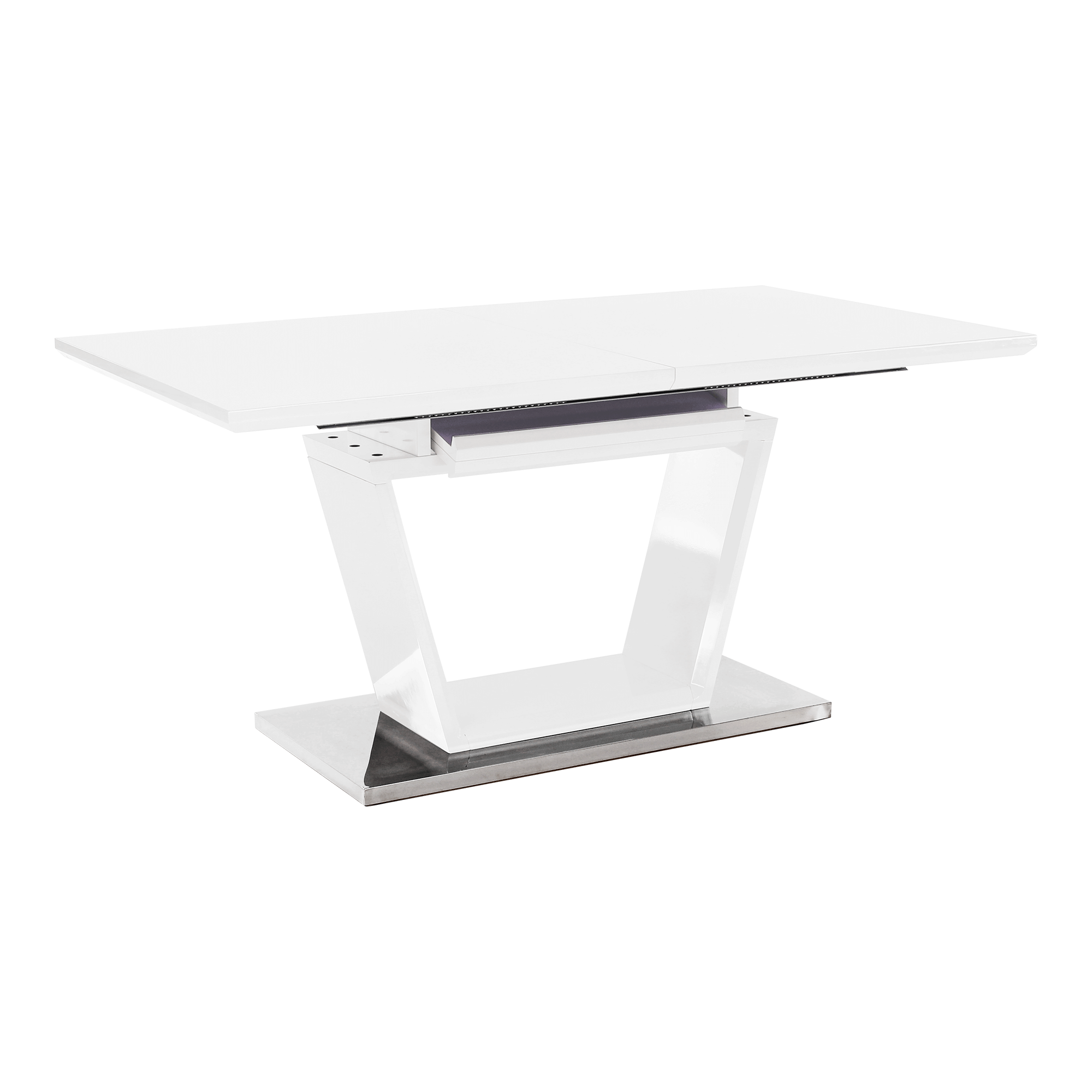 Levně Luxusní jídelní stůl PERAK, bílá extra vysoký lesk / ocel