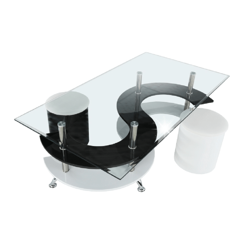 Designový konferenční stolek RUPERT, sklo, chrom, černá, bílá - bílá - Sklo