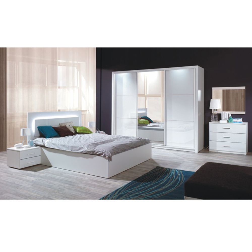 Levně Ložnicový komplet ASIENA (skříň 208+postel+2x noční stolek), bílá / vysoký bílý lesk HG