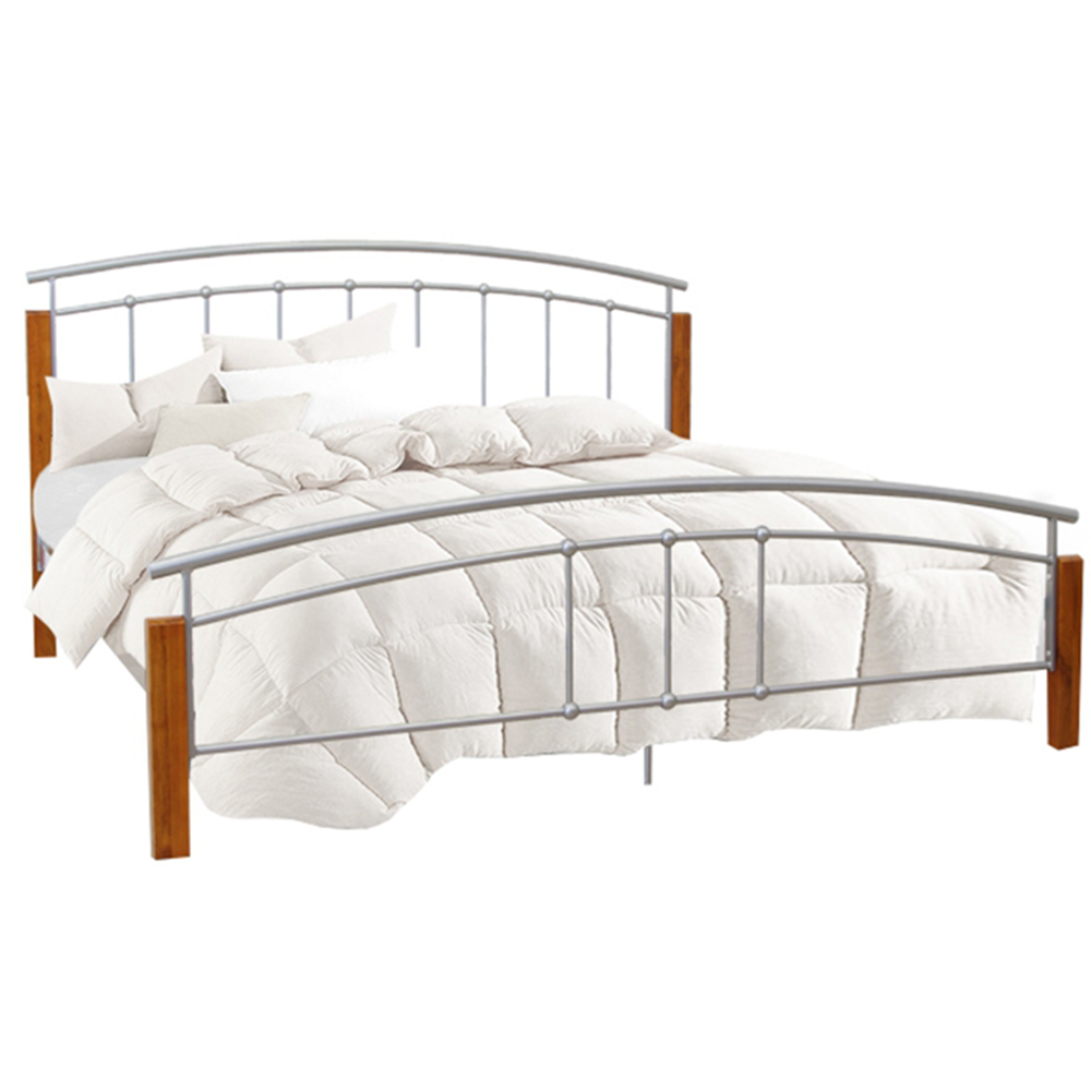Levně Manželská postel MIRELA, dřevo přírodní/stříbrný kov, 140x200