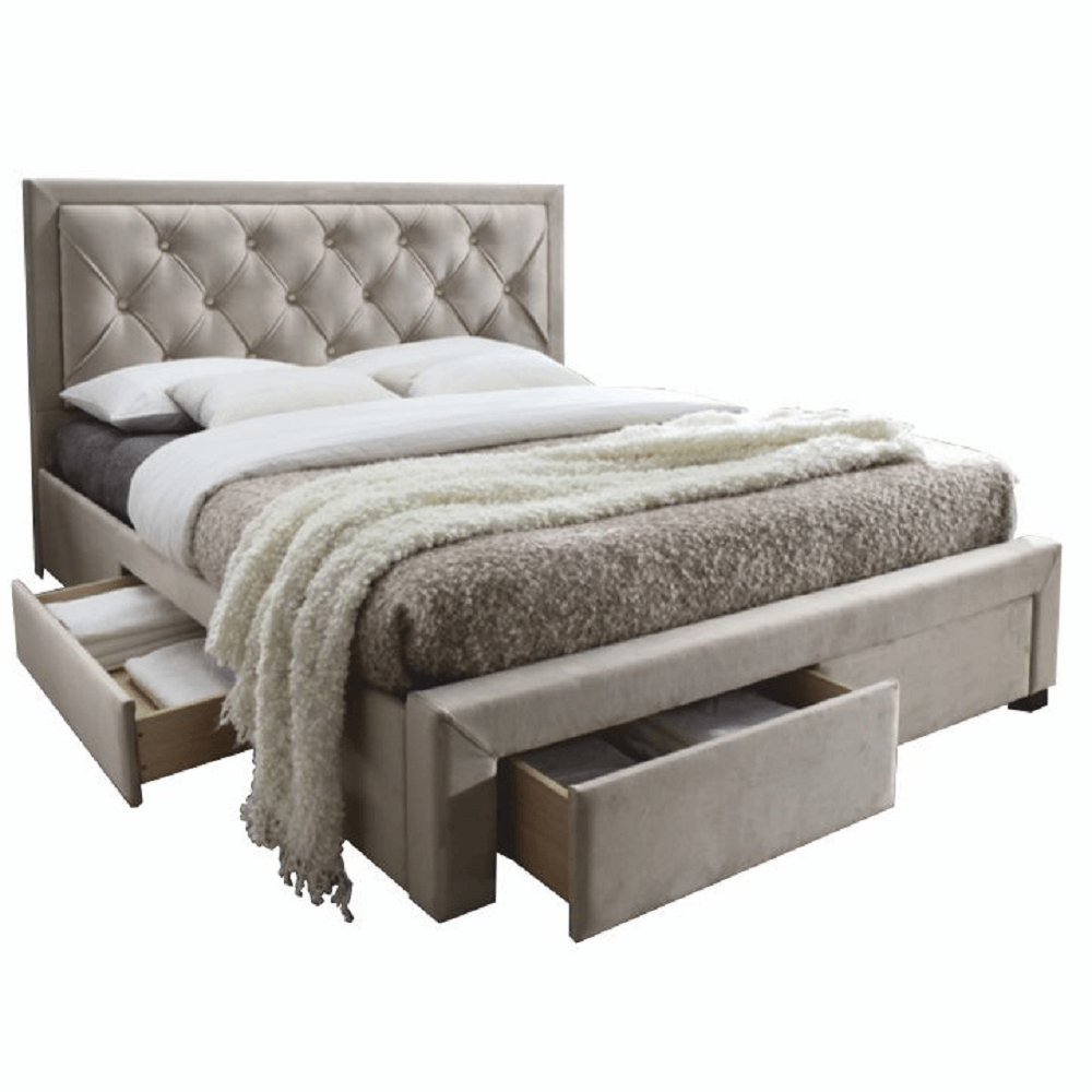 Manželská postel s roštem OREA, 180x200cm, látka šedohnědá - světle šedá - Látka
