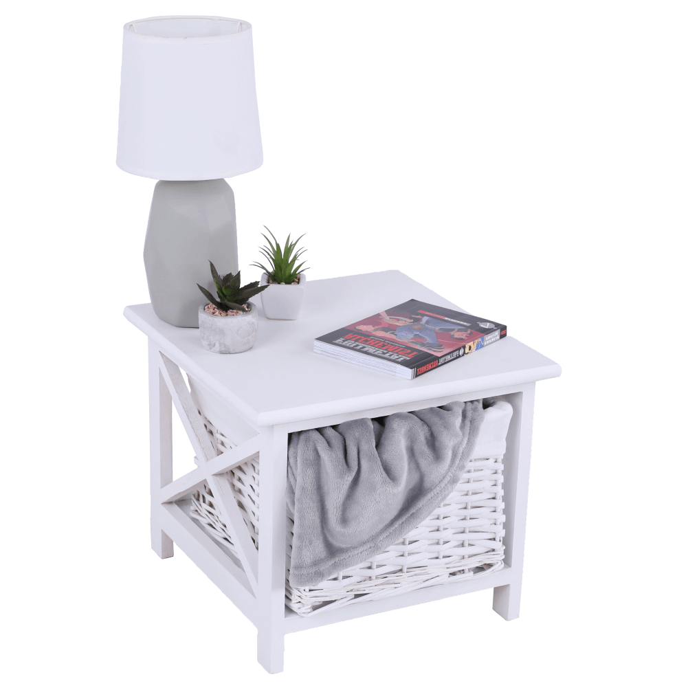 Levně Noční stolek, 1 košík, bílá, RAFAELLO