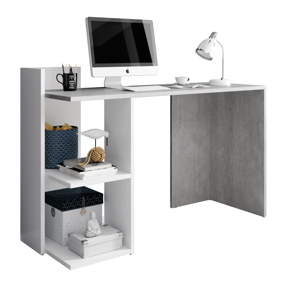 Levně PC stůl ANDREO, beton/bílý mat