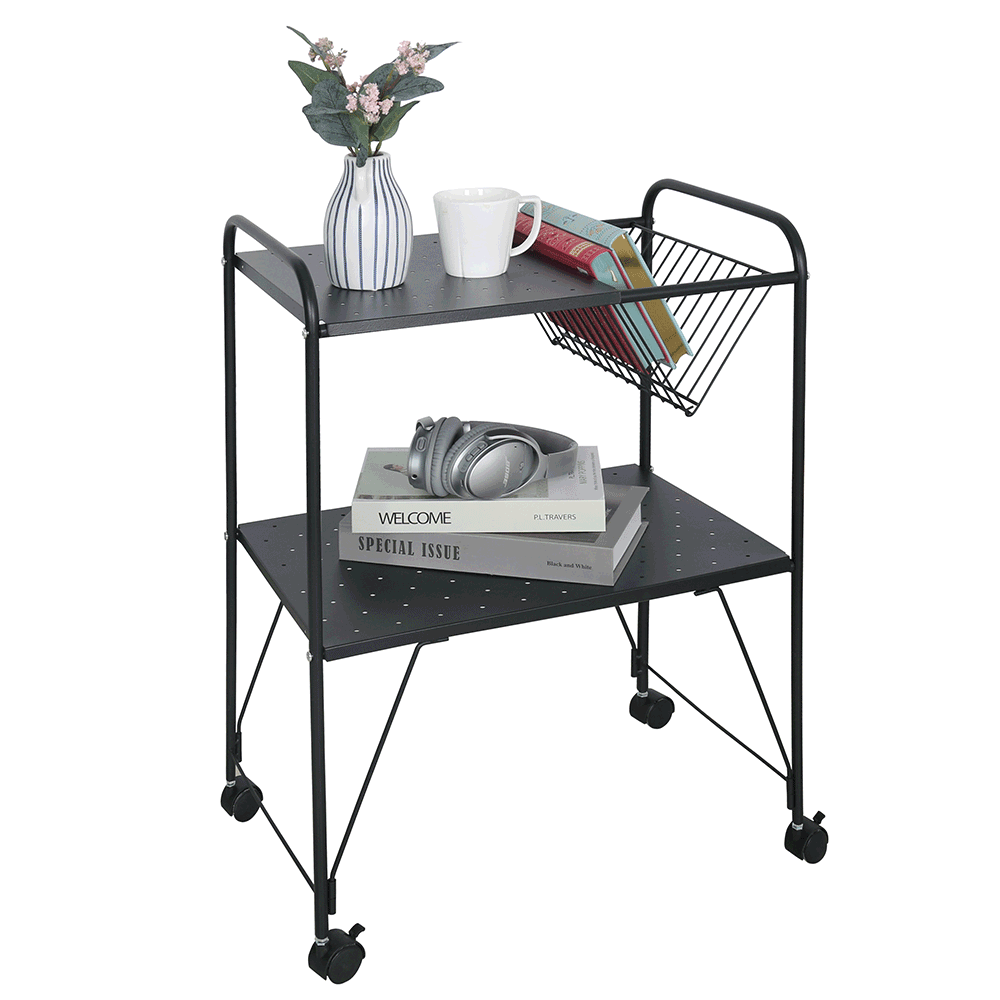 Levně Příruční stolek pojízdný, víceúčelový, kov / plast, černá, KORETE