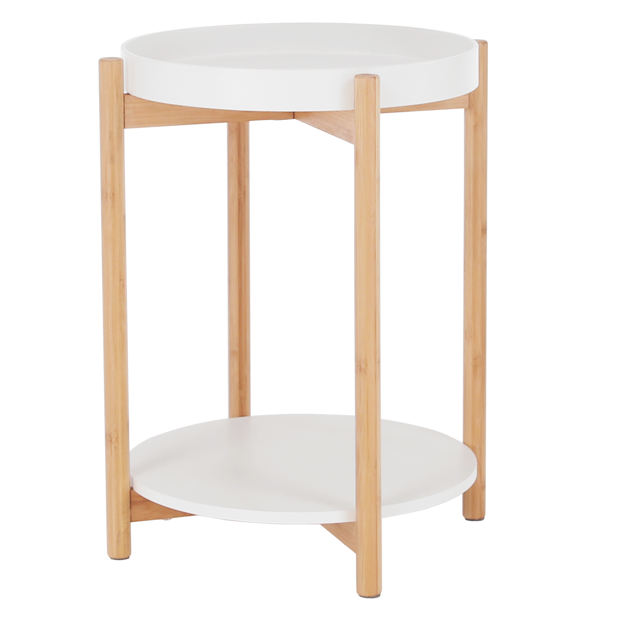 Levně Příruční stolek s odnímatelnou tácem, bílá / přírodní, KABRA