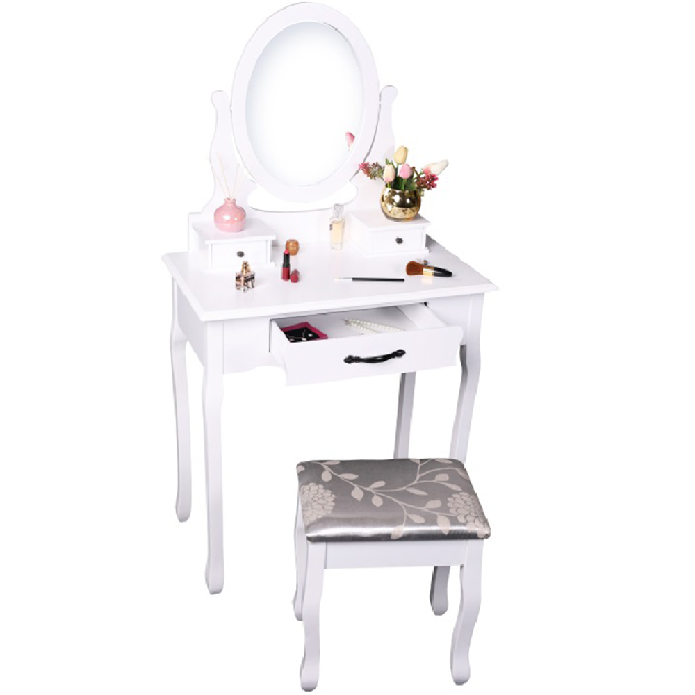 Levně Toaletní stolek s taburetem, bílá / stříbrná, LINET New
