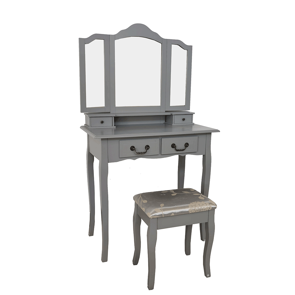 Levně Toaletní stolek s taburetem, šedá / stříbrná, REGINA NEW
