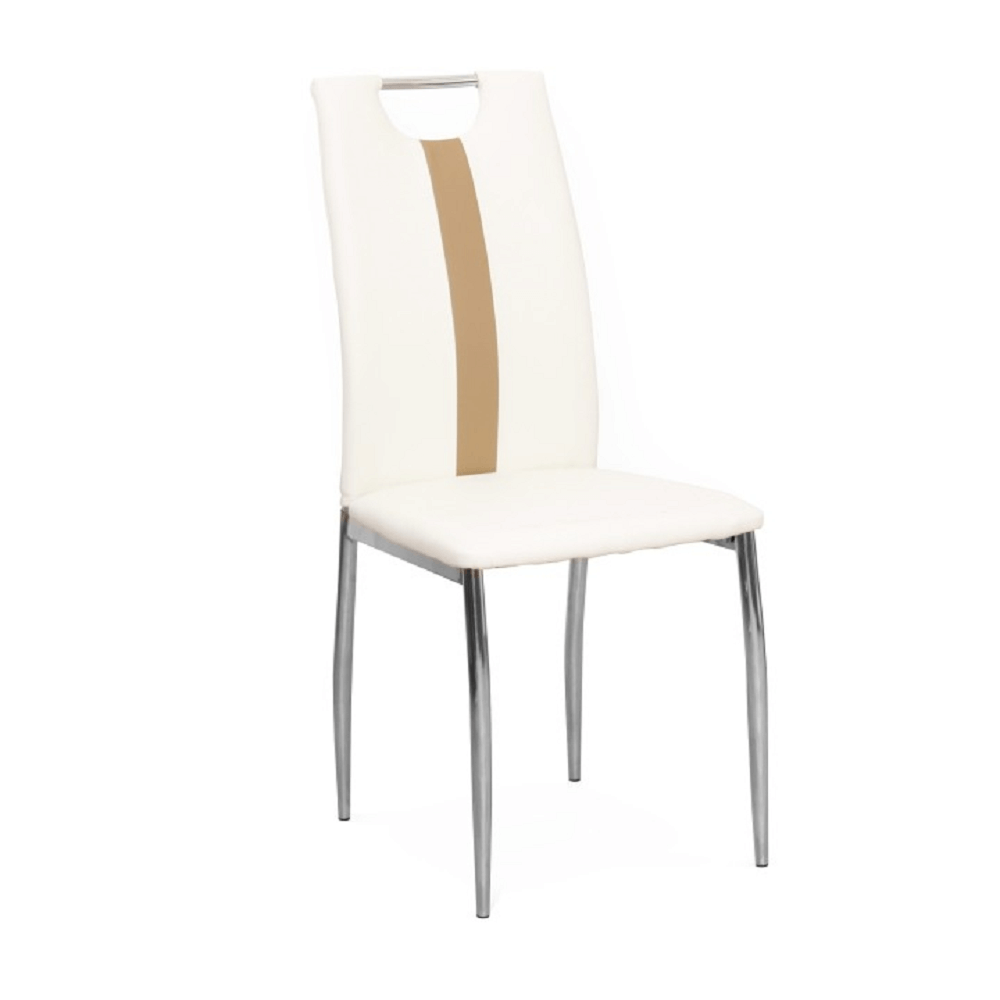 Židle, bílá / béžová ekokůže + chrom nohy, SIGNA - bílá - Ekokůže