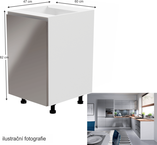 811/5000Spodní skříňka, bílá / šedá extra vysoký lesk, levá, AURORA D601F