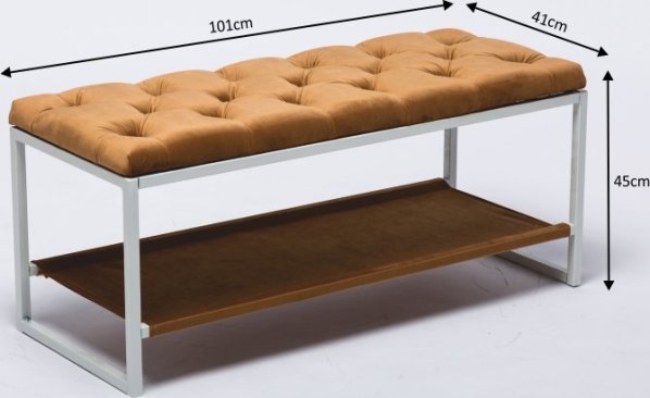 Designová lavice Vikar, bílý kov / béžová látka 6