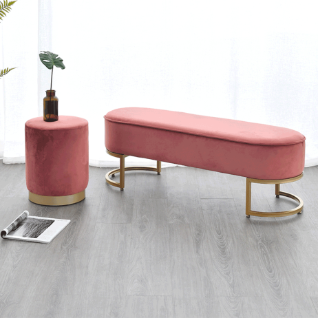 Designová lavice, růžová Velvet látka / gold chrom-zlatý, MIRILA