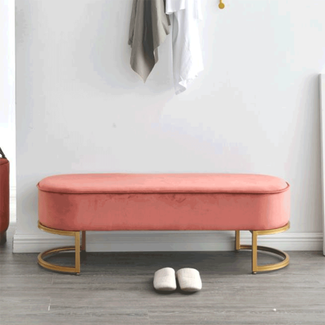 Designová lavice, růžová Velvet látka / gold chrom-zlatý, MIRILA
