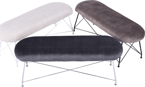 Designová lavice RIVOLA, šedá látka, chromové nohy