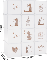 Dětská modulární skříň, bílá / hnědý dětský vzor, Kitaro