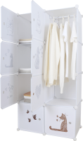 Dětská modulární skříň, bílá / hnědý vzor, KIRBY