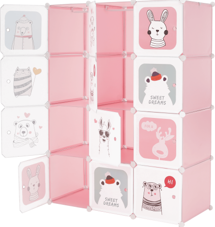 Dětská modulární skříň, růžová / dětský vzor, Nurmi