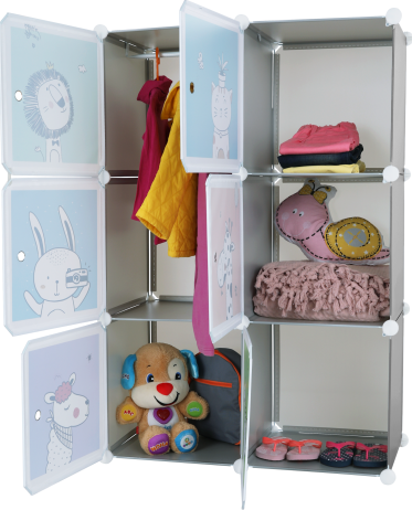 Dětská modulární skříň, šedá / dětský vzor, Biaro