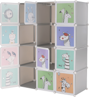 Dětská modulární skříň, šedá / dětský vzor, Hakon