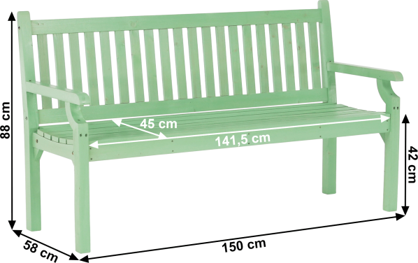 Dřevěná zahradní lavička KOLNA, neo mint, 150 cm