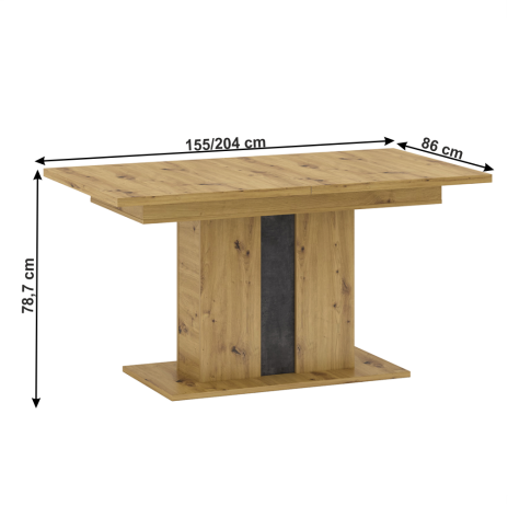 Jídelní rozkládací stůl S, dub artisan / šedý beton, ERIDAN