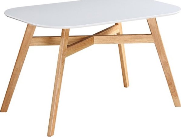 Jídelní stůl, MDF / masivní dřevo, bílá / přírodní, CYRUS