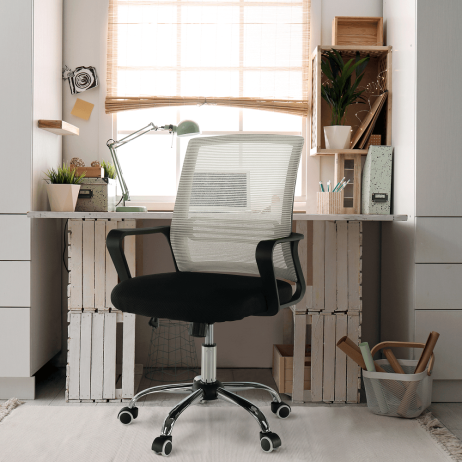Kancelářská židle, síťovina šedohnědá taupe / látka černá, APOLO
