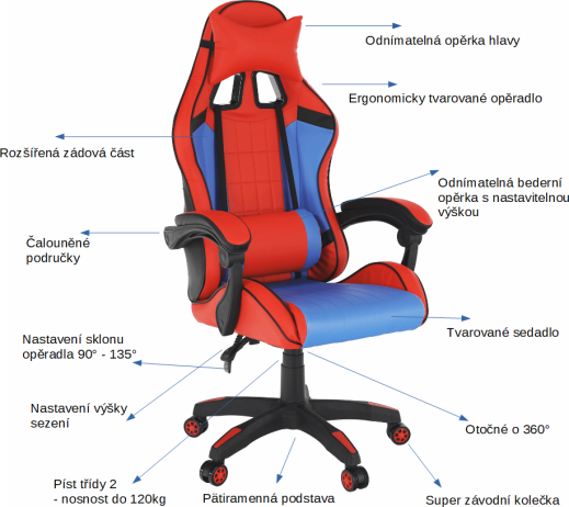 Kancelářské/herní křeslo SPIDEX, modrá/červená