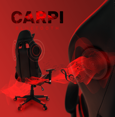 Kancelářské / herní křeslo s Bluetooth reproduktory CARPI, černá / červená