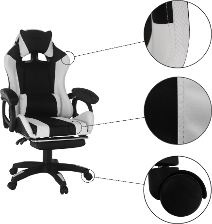 Kancelářské / herní křeslo s RGB LED podsvícením, černá / bílá, JOVELA
