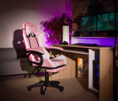 Kancelářské / herní křeslo s RGB LED podsvícením, růžová / bílá, JOVELA