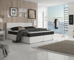 Komfortní postel NOVARA MEGAKOMFORT VISCO, černá látka / bílá ekokůže, 160x200 cm