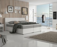 Komfortní postel NOVARA MEGAKOMFORT VISCO, šedá látka / bílá ekokůže, 160x200 cm