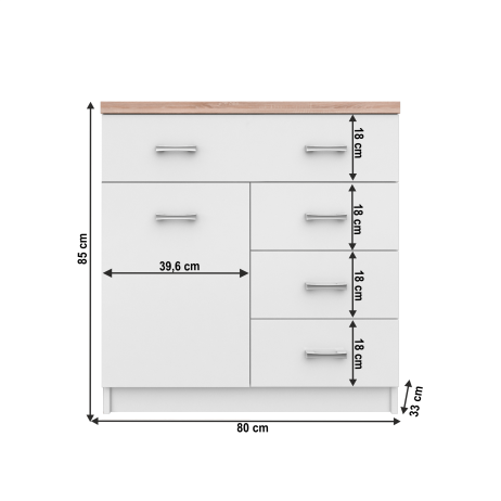 Moderní komoda TOPTY 1D4S, bílá / dub sonoma