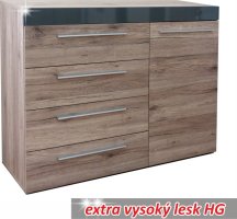 Komoda, tmavý dub san remo / šedá vysoky lesk, LATREY