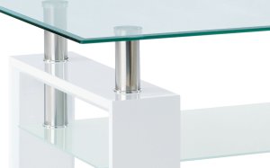 Konferenční stolek 110x60x45 cm, bílý lesk / čiré sklo 8 mm