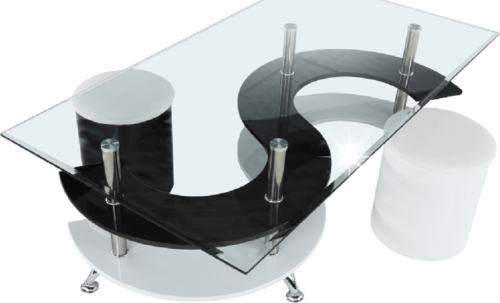 Designový konferenční stolek RUPERT, sklo, chrom, černá, bílá