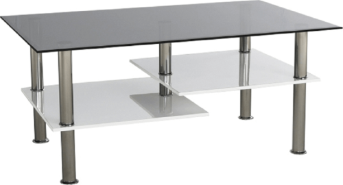 Konferenční stolek, ocel/černé sklo/bílá extra vysoký lesk HG, SVEN