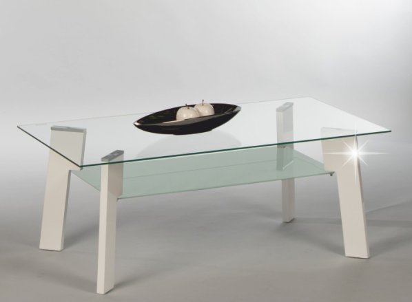 Konferenční stolek ADELO, bílá extra vysoký lesk HG + sklo