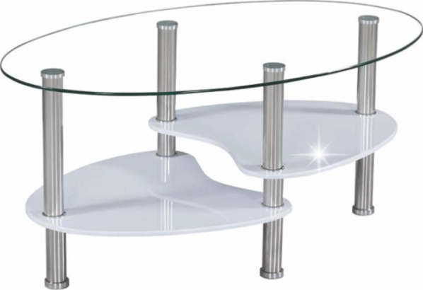 Konferenční stolek, ocel/sklo/bílá extra vysoký lesk HG, AXEL NEW