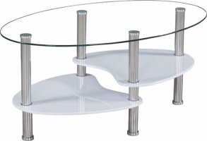 Konferenční stolek, ocel/sklo/bílá extra vysoký lesk HG, AXEL NEW
