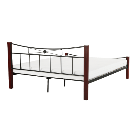 Manželská postel PAULA, dřevo ořech/černý kov, 160x200