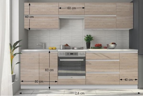 Kuchyňská sestava 2,6m, dub sonoma, LINE