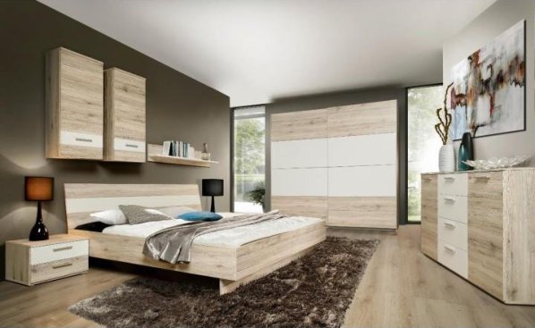 Ložnice VALERIA (skříň, postel,2 noční stolky), dub písková/bílá